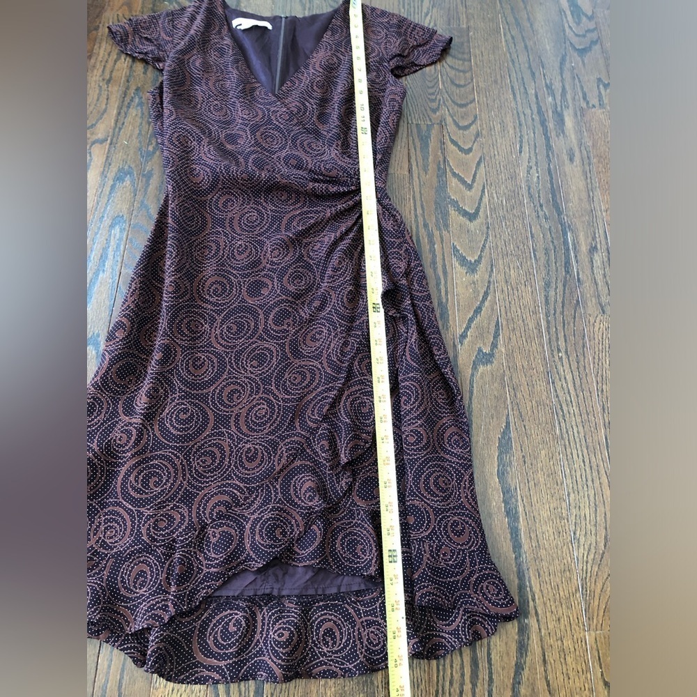 Vintage Maggy London Women’s 8 Brown Geometric Cap Sleeved V-Neck Wrap Dress USA - Picture 5 of 11